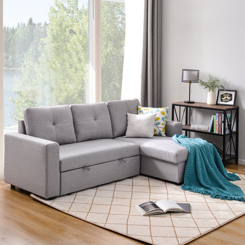 Latitude Run® 90" Reversible Pull Out Sleeper LShaped Sectional Storage Sofa Bed,Corner Sofa